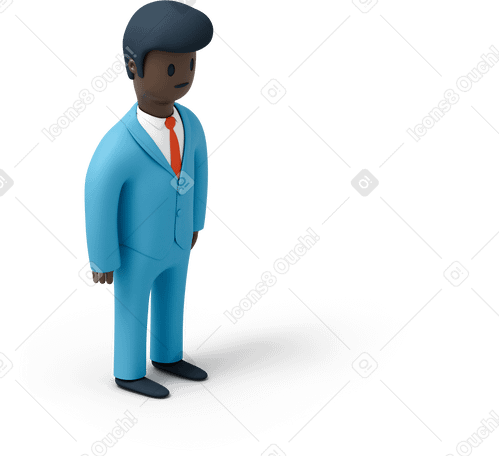 3D Black man in a blue suit Illustration in PNG, SVG