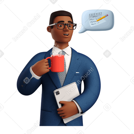 3D Businessman holding coffee mug and giving notes Illustration in PNG, SVG