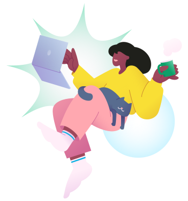 Woman with cat working remotely PNG, SVG