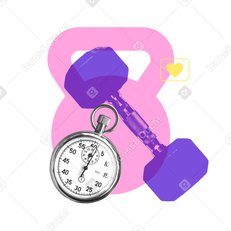 Sport equipment: stopwatch, dumbbell, and kettlebell PNG, SVG