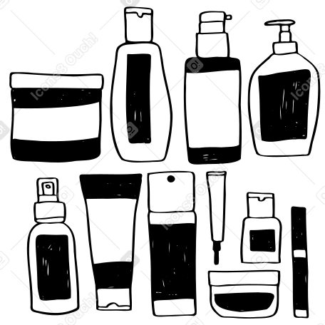 Different bottles for makeup and skincare products PNG, SVG