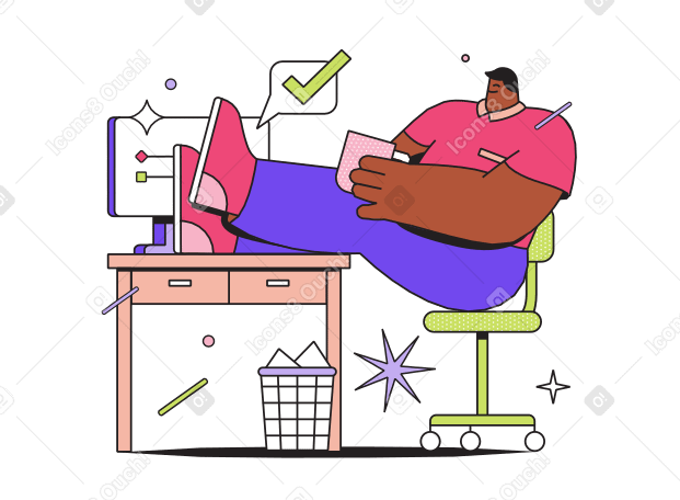 Man sitting near computer with cup Illustration in PNG, SVG
