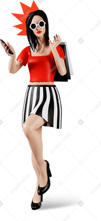 3D Woman in sunglasses going shopping PNG, SVG