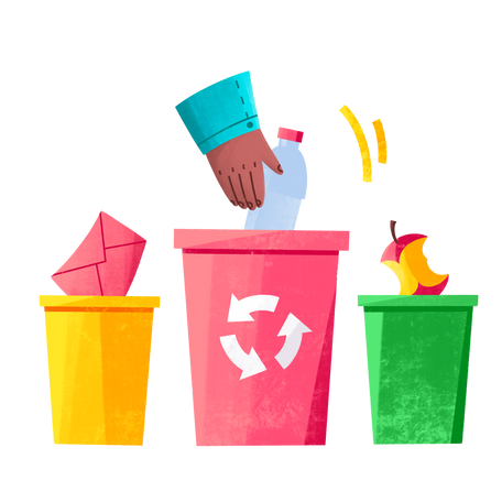 Separate waste collection of paper plastic and organic waste Illustration in PNG, SVG