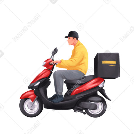 Young man delivering food on a scooter PNG, SVG