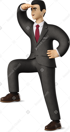 3D businessman in black suit looking into the distance Illustration in PNG, SVG