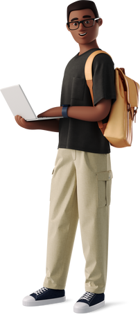 3D guy with backpack and laptop PNG, SVG
