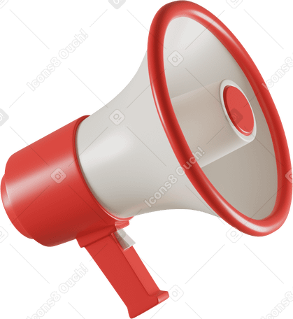3D red and white megaphone Illustration in PNG, SVG