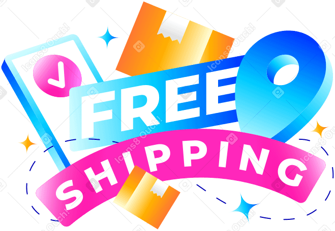 lettering free shipping with delivery elements and stars PNG, SVG