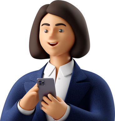 close up of businesswoman in blue suit with phone looking aside PNG, SVG