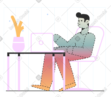 A man sitting at a desk using a laptop computer PNG, SVG