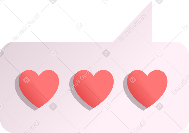 speech bubble and three hearts PNG, SVG