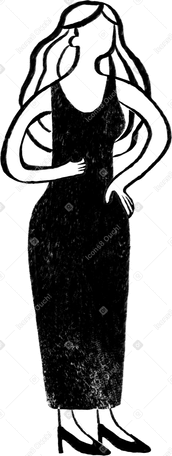 black and white woman in a dress standing with her hand on her hip Illustration in PNG, SVG