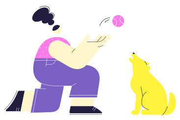 Chica lanzando una pelota a un perro PNG, SVG