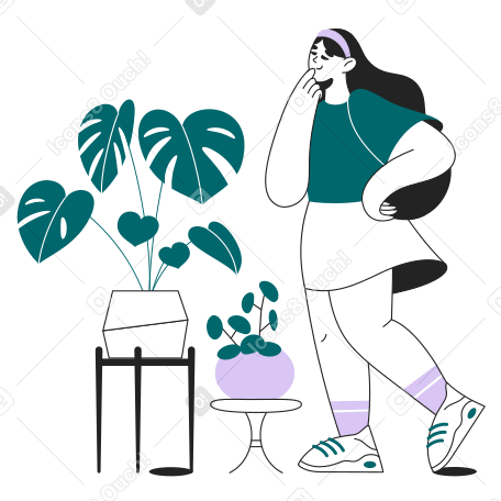 Girl with plants Illustration in PNG, SVG