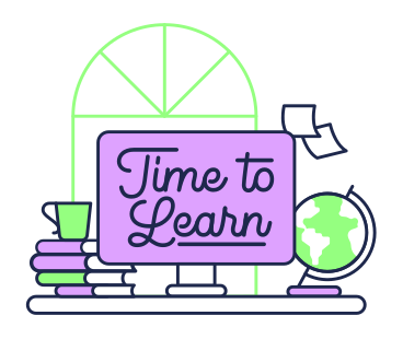 Lettering Time to Learn with books and globe text PNG, SVG