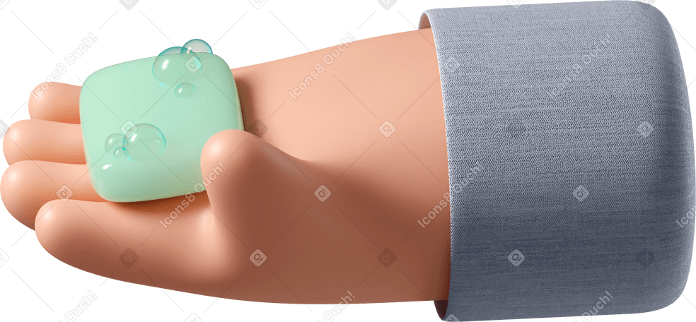 3D White skin hand holding soap PNG, SVG