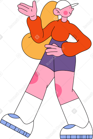 girl in baseball hat walking and looking back Illustration in PNG, SVG
