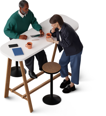 isometric view of man and young woman working at table with tablet в PNG, SVG