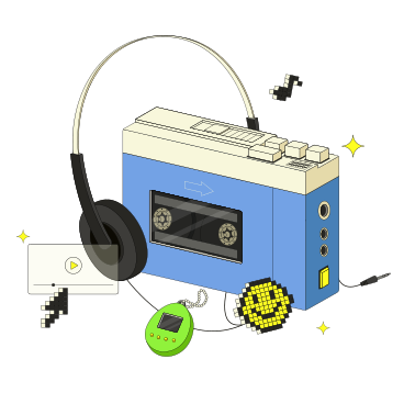 Retro cassette music player from the 90s PNG, SVG