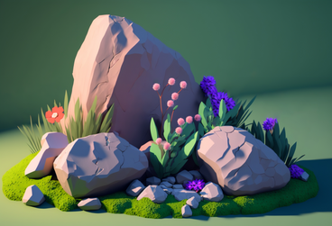 3D composition of flowers with rocks PNG, SVG