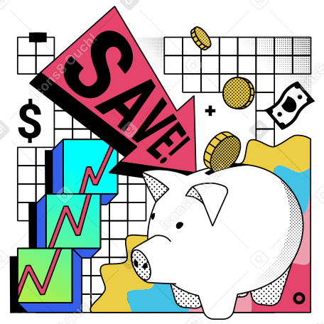 Сбережения, копилка и диаграмма в PNG, SVG
