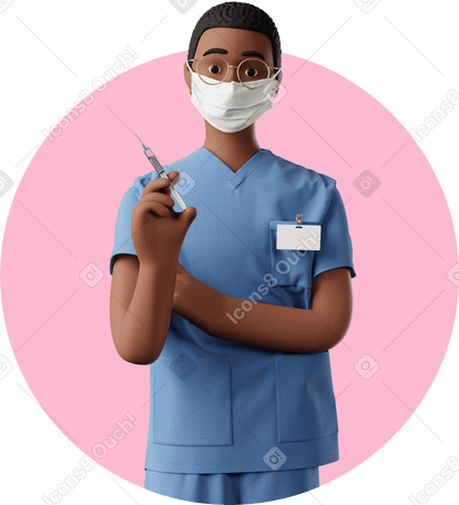 3D young doctor with syringe PNG, SVG