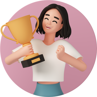 Happy woman with trophy cup в PNG, SVG