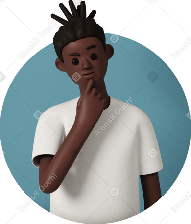3D thoughtful man holding hand near face PNG, SVG