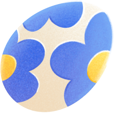 Easter egg with a blue flower pattern в PNG, SVG