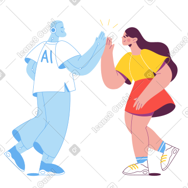 女人给一个有人工智能的机器人五个 PNG, SVG