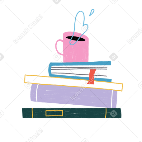 Stack of books and a cup PNG, SVG