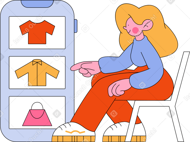 Woman scrolling through a catalog Illustration in PNG, SVG