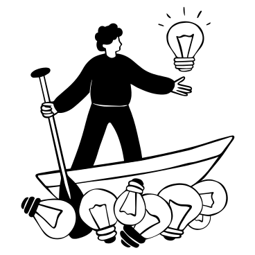 Man rowing a boat, looking for an idea PNG, SVG
