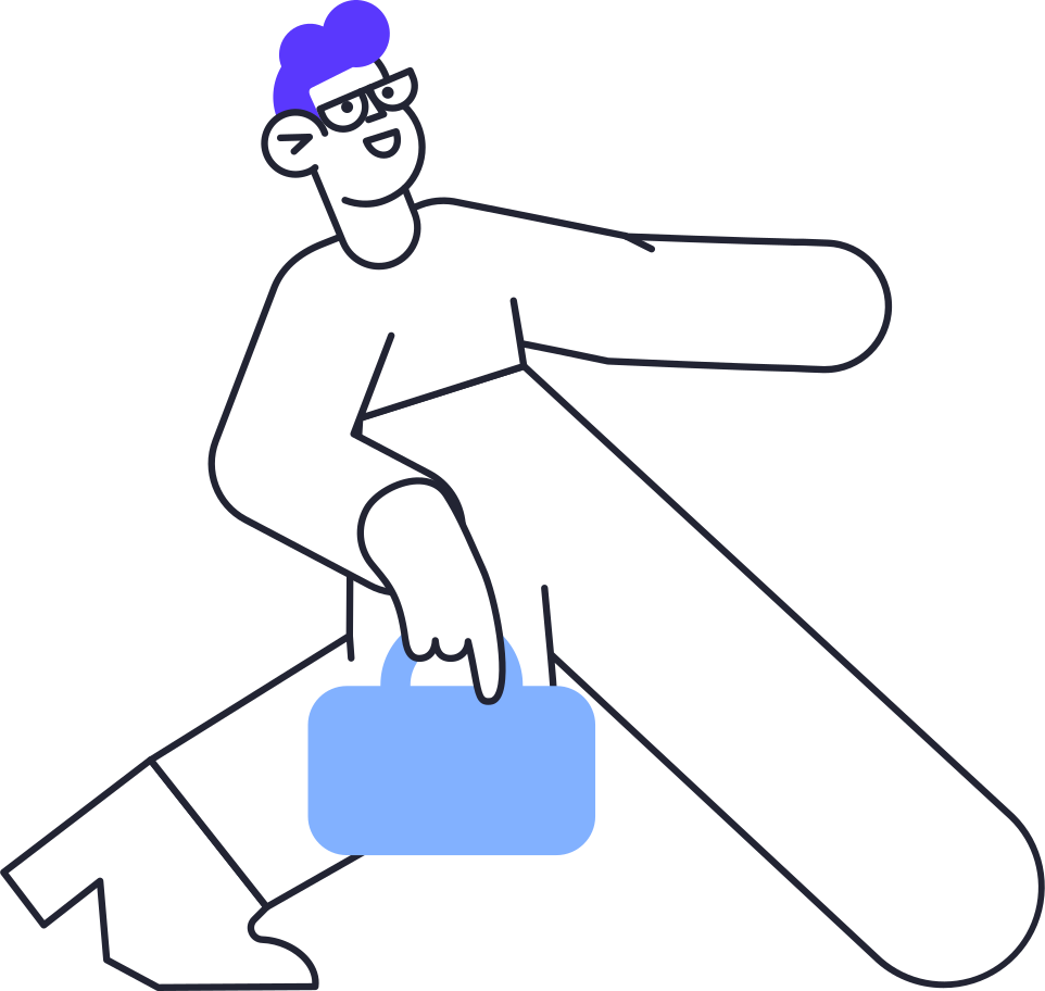 blue haired man walking with briefcase Illustration in PNG, SVG