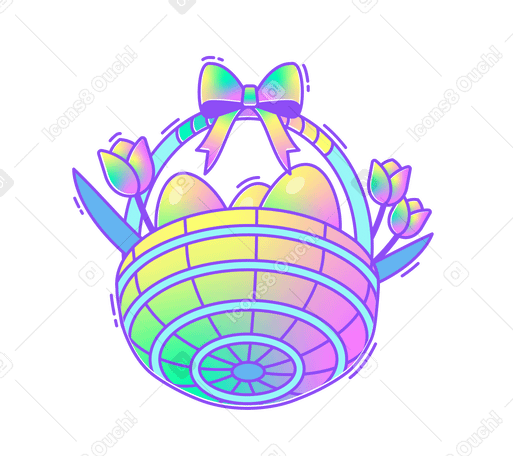 Плетеная корзина с яйцами и тюльпанами на пасху в PNG, SVG