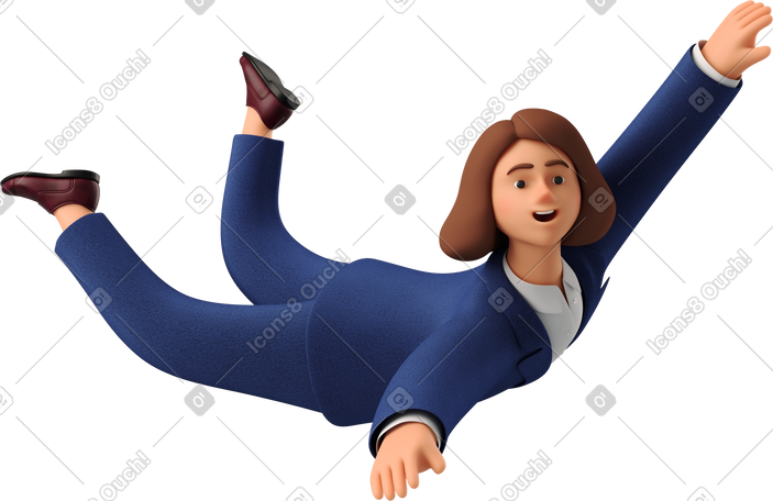 3D flying businesswoman in blue suit PNG, SVG