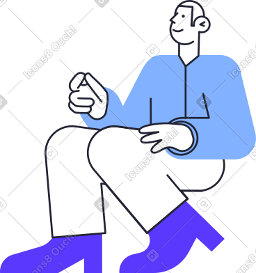 Seated man in blue sweater and shoes PNG, SVG