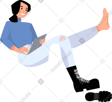 Woman with laptop in one shoe PNG, SVG