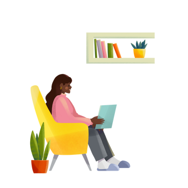 Jeune femme psychologue assise dans un fauteuil jaune PNG, SVG
