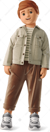 3D little boy standing and smiling Illustration in PNG, SVG