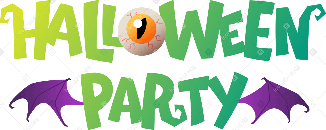lettering with eye and bat wings halloween party PNG, SVG