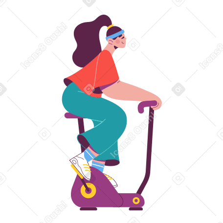 Illustration Fille s'entraîne sur un vélo de gym aux formats PNG, SVG