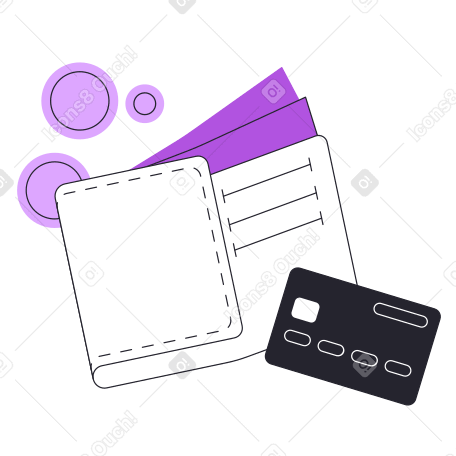 Wallet with cash and bank card Illustration in PNG, SVG