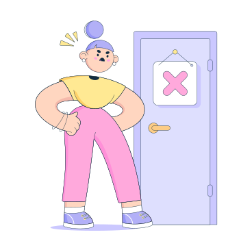 Angry woman looking at door with no entry sign PNG, SVG