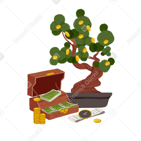 money tree with jewelry box PNG, SVG