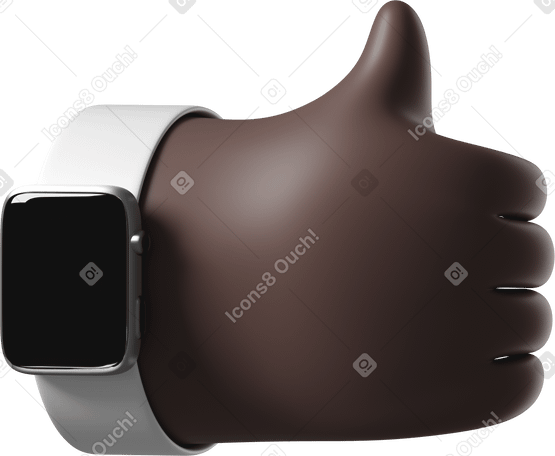 3D Mano in pelle nera con smartwatch spento che mostra i pollici in su PNG, SVG