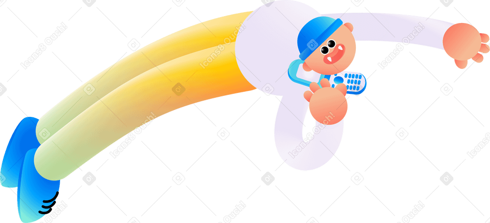 Мужчина прыгает с телефоном в руках в PNG, SVG