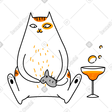 坐着的猫用鸡尾酒庆祝派对 PNG, SVG