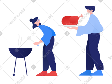 男人端着鸡给女孩烤 PNG, SVG